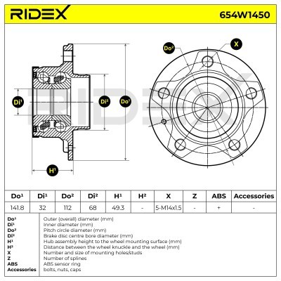 Radlager RIDEX 654W1450 654W1450 - foto 6
