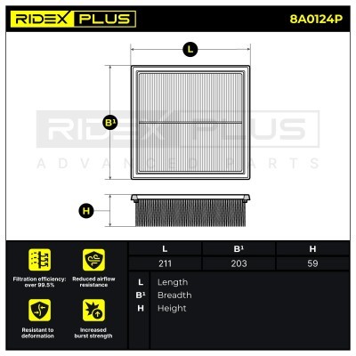 Luftfilter RIDEX 8A0124P 8A0124P - foto 7