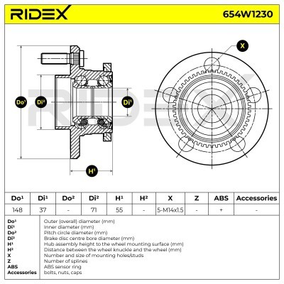 Radlager RIDEX 654W1230 654W1230 - foto 6