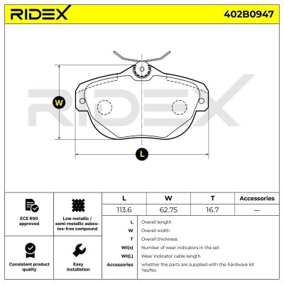 Bremsbeläge Satz RIDEX 402B0947 402B0947 - foto 4