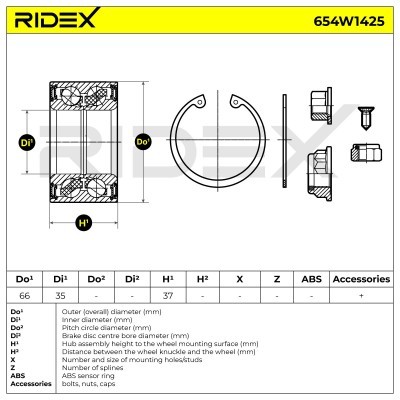 Radlager RIDEX 654W1425 654W1425 - foto 5