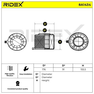 Luftfilter RIDEX 8A1434 8A1434 - foto 6