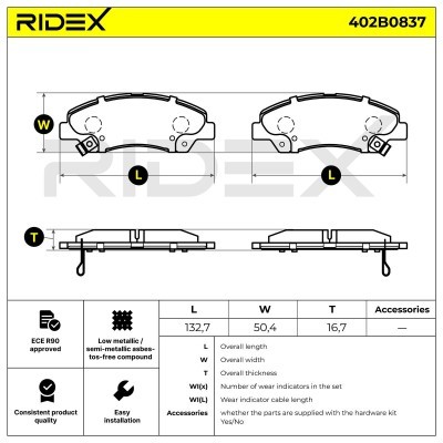 Bremsbeläge Satz RIDEX 402B0837 402B0837 - foto 7