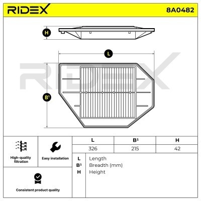 Luftfilter RIDEX 8A0482 8A0482 - foto 6
