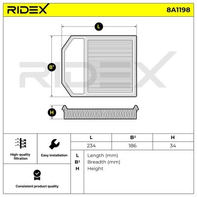 Luftfilter RIDEX 8A1198 8A1198 - foto 6