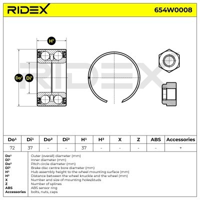 Radlager RIDEX 654W0008 654W0008 - foto 2