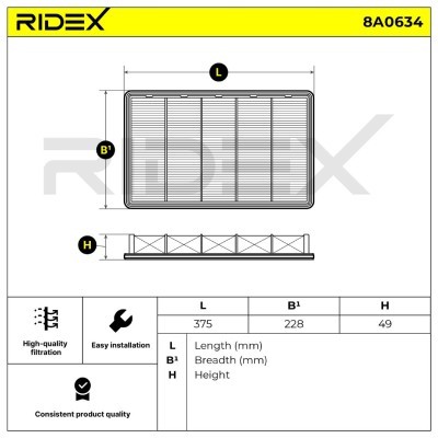 Luftfilter RIDEX 8A0634 8A0634 - foto 6