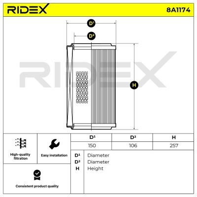 Luftfilter RIDEX 8A1174 8A1174 - foto 5