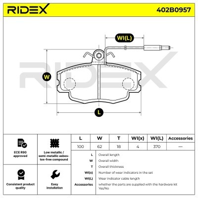 Bremsbeläge Satz RIDEX 402B0957 402B0957 - foto 6
