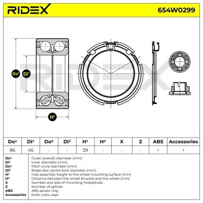 Radlager RIDEX 654W0299 654W0299 - foto 2