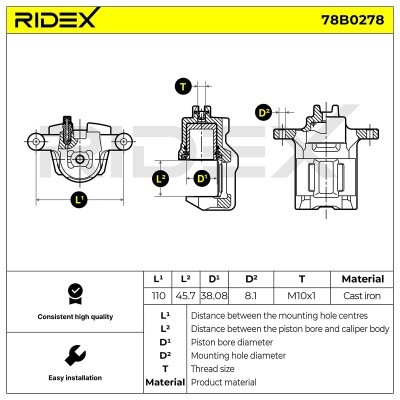 Bremssattel RIDEX 78B0278 78B0278 - foto 6
