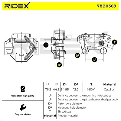 Bremssattel RIDEX 78B0309 78B0309 - foto 2