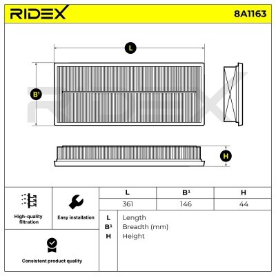Luftfilter RIDEX 8A1163 8A1163 - foto 6