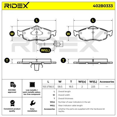 Bremsbeläge Satz RIDEX 402B0333 402B0333 - foto 6