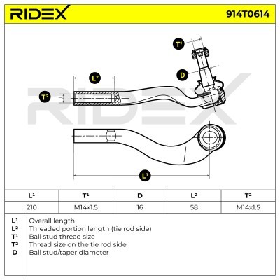 Spurstangenkopf RIDEX 914T0614 914T0614 - foto 7