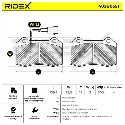 Bremsbeläge Satz RIDEX 402B0551 402B0551 - foto 4