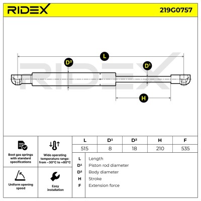 Gasfeder, Koffer-/Laderaum RIDEX 219G0757 219G0757 - foto 6