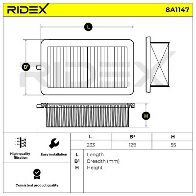 Luftfilter RIDEX 8A1147 8A1147 - foto 6