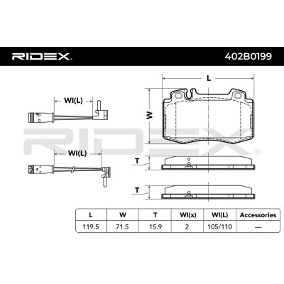 Bremsbeläge Satz RIDEX 402B0199 402B0199 - foto 3