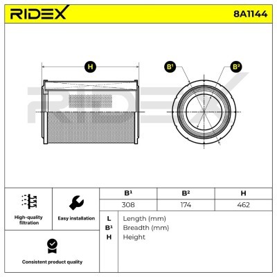 Luftfilter RIDEX 8A1144 8A1144 - foto 6