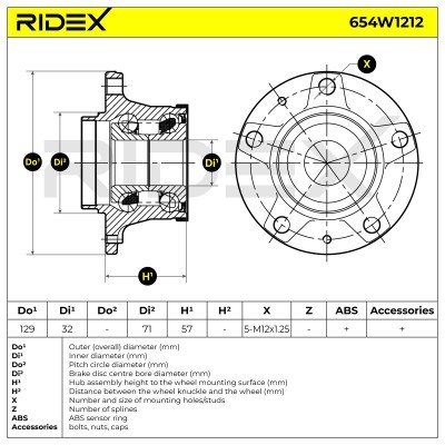 Radlager RIDEX 654W1212 654W1212 - foto 7