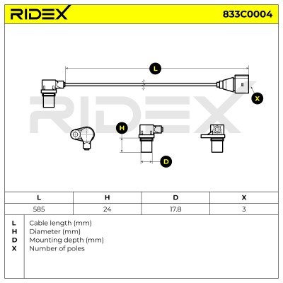 Impulsgeber, Kurbelwelle RIDEX 833C0004 833C0004 - foto 4