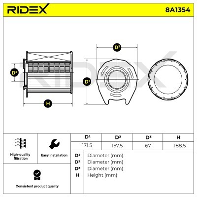 Luftfilter RIDEX 8A1354 8A1354 - foto 6