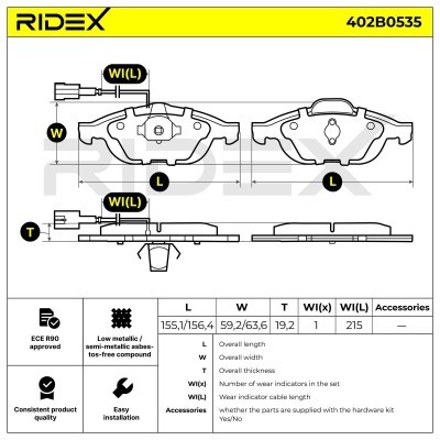 Bremsbeläge Satz RIDEX 402B0535 402B0535 - foto 7