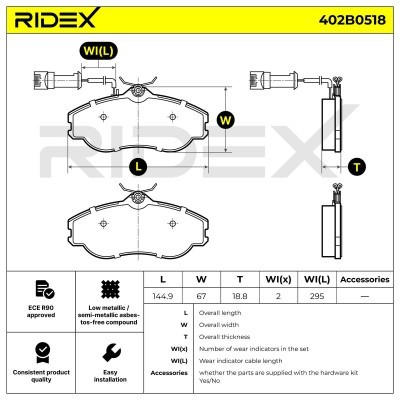 Bremsbeläge Satz RIDEX 402B0518 402B0518 - foto 9