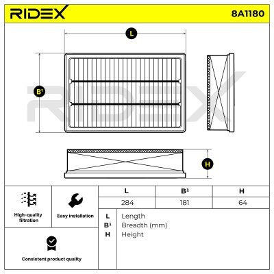 Luftfilter RIDEX 8A1180 8A1180 - foto 6