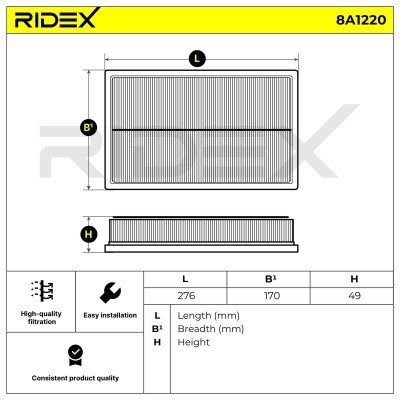 Luftfilter RIDEX 8A1220 8A1220 - foto 6