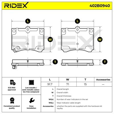Bremsbeläge Satz RIDEX 402B0940 402B0940 - foto 3
