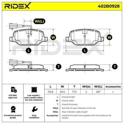 Bremsbeläge Satz RIDEX 402B0928 402B0928 - foto 6