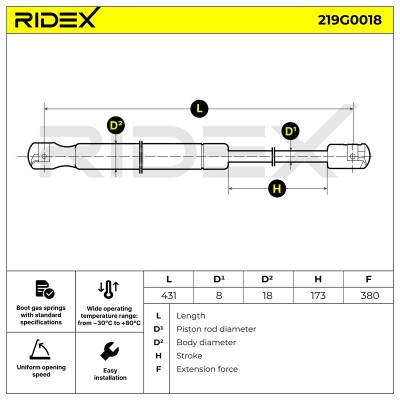 Gasfeder, Koffer-/Laderaum RIDEX 219G0018 219G0018 - foto 7
