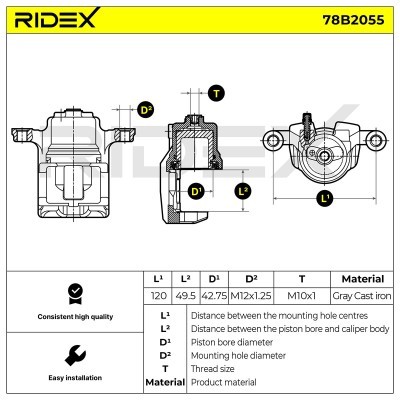 Bremssattel RIDEX 78B2055 78B2055 - foto 6