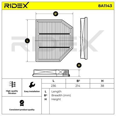 Luftfilter RIDEX 8A1143 8A1143 - foto 6