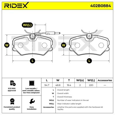 Bremsbeläge Satz RIDEX 402B0884 402B0884 - foto 7