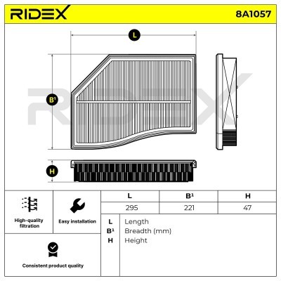 Luftfilter RIDEX 8A1057 8A1057 - foto 6