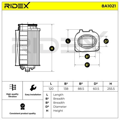 Luftfilter RIDEX 8A1021 8A1021 - foto 6