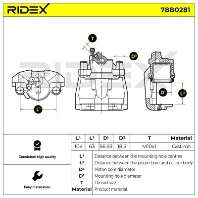 Bremssattel RIDEX 78B0281 78B0281 - foto 5