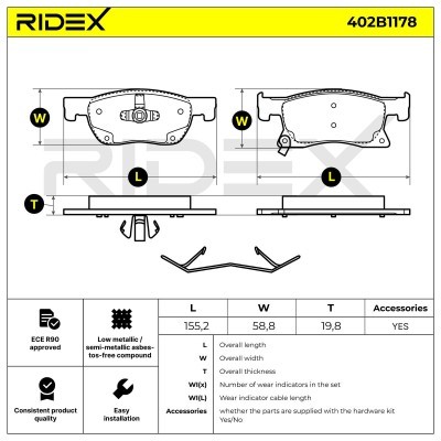 Bremsbeläge Satz RIDEX 402B1178 402B1178 - foto 8