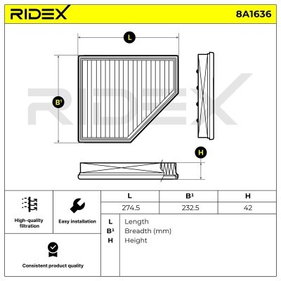 Luftfilter RIDEX 8A1636 8A1636 - foto 6