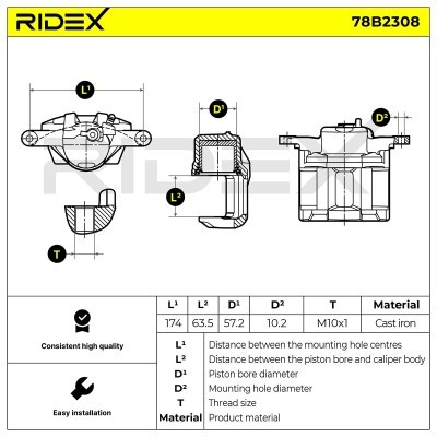Bremssattel RIDEX 78B2308 78B2308 - foto 3