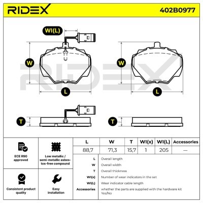 Bremsbeläge Satz RIDEX 402B0977 402B0977 - foto 8