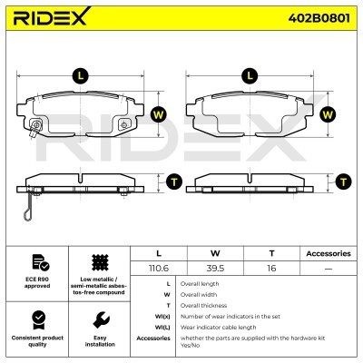 Bremsbeläge Satz RIDEX 402B0801 402B0801 - foto 8