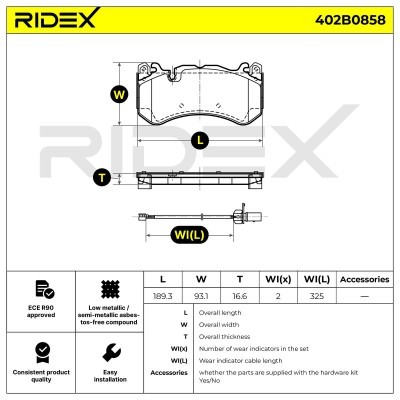 Bremsbeläge Satz RIDEX 402B0858 402B0858 - foto 8