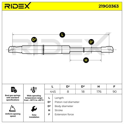 Gasfeder, Koffer-/Laderaum RIDEX 219G0363 219G0363 - foto 7
