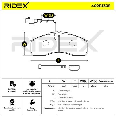 Bremsbeläge Satz RIDEX 402B1305 402B1305 - foto 7
