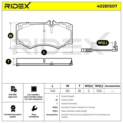 Bremsbeläge Satz RIDEX 402B1507 402B1507 - foto 6
