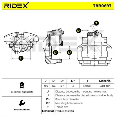 Bremssattel RIDEX 78B0697 78B0697 - foto 8